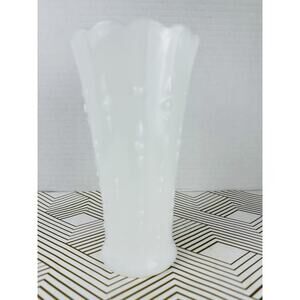 Vintage White Milk Glass Vase Hobnail Bud Vase Scalloped Edge MCM